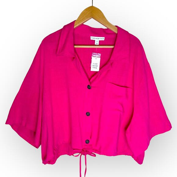 And Now This Women's New Cropped Button Front Top Size 3X Pomegranate Pink - Picture 11 of 11
